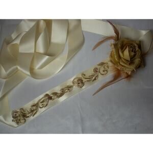 Gold lace wedding dress belt sash, bridal party prom formal evening wear belt